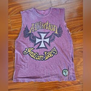 Mens Affliction Indian Larry Sleeveless Motorcycle Biker Grunge T-shirt Sz S